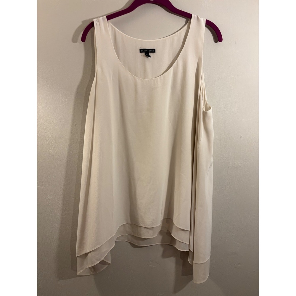Eileen Fisher Ivory Silk Double Layer Tank Top XL Tunic Length